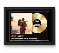 Triangle Déco Disque d’Or personnalisé photo prénoms texte - Affiche avec ou sans cadre, Toile ou Plexiglas - Cadeau couple Amour - Idée cadeau Noël Anniversaire Mariage Femme Homme (2 Amour/Amitié)