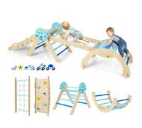 Triangle d'Escalade COSTWAY Jouet Montessori 8 en 1 Aire de Jeux Intérieur à Thème Planètes en Bois Massif