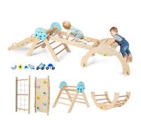 Triangle d'Escalade COSTWAY Jouet Montessori 8 en 1 Aire de Jeux Intérieur à Thème Planètes en Bois Massif Naturel