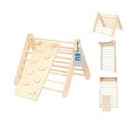 Triangle d'escalade - Échelle Suédoise 2en1 avec Rampe/Toboggan en Bois, Naturel