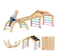 AIYAPLAY Triangle d'escalade Enfant 9 en 1 en Bois, avec Rampe réversible, Toboggan, Bascule et Structure d'escalade, Charge Max. 50 kg, pour bébé 18-48 Mois, Multicolore