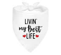 Triangle Élégantes De Chien 30X70Cm Livin' My Best Life White Serviettes Triangle pour Animaux Polyester Bandana Chien Chats pour Animal De Compagnie Petite, Moyenne Et Grande Taille
