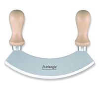 triangle Hachoir Berceuse 14 cm - 2 Tranchants Inox Solingen | Mezzaluna à lames courbées en acier inoxydable, manches en bois naturel - idéale pour herbes et légumes