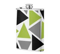 Triangles aléatoires vert citron gris noir sur fond blanc,Flasque de poche plate de 8 oz en acier inoxydable 304, idéale pour les activités de plein air.
