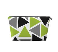 Triangles Aléatoires Vert Lime Gris Noir sur Blanc, Trousse de Toilette Trousse de Maquillage Sac à cosmétiques Trousse de Toilette de Voyage Portable