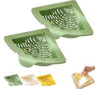 Triangular Draining Baskets for Kitchen Sink, Magnetic Triangular Filter with Rotatable Drain Base, Corner Sink Organizer for Food Scraps, Vegetable Rinsing & Storage(2pcs-Green)