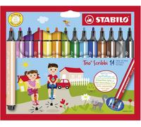 STABILO Feutres Trio Scribbi - pointe large montée sur ressort, triangulaires - Étui 14 feutres