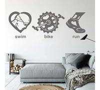 Triathlon Natation Vélo Course sportive Vinyle mural Autocollant Sports Maison Chambre d’ado Chambre des enfants Cadeau Autocollant Art déco 57x19cm