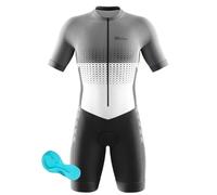 Triathlon Tri Costume, Trik Tri Costume pour Hommes - Mens Manches Courtes Tri Skinsuit 3D Gel Coussin Solide Tenue VTT Combinaison Vélo Jersey Respirant Séchage (6,M)