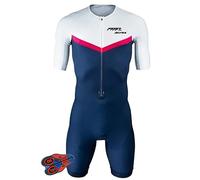 Triathlon Tri Costume, Trik Tri Costume pour Hommes - Mens Manches Courtes Tri Skinsuit 3D Gel Coussin Solide Tenue VTT Combinaison Vélo Jersey Respirant Séchage (FA2,XL)