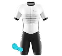 Triathlon Tri Costume, Trik Tri Costume pour Hommes - Mens Manches Courtes Tri Skinsuit 3D Gel Coussin Solide Tenue VTT Combinaison Vélo Jersey Respirant Séchage (1,M)