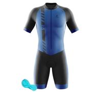 Triathlon Tri Costume, Trik Tri Costume pour Hommes,Mens Manches Courtes Tri Skinsuit 3D Gel Coussin Solide Tenue VTT Combinaison Vélo Jersey Respirant Séchage (13,XL)