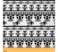 Tribal Eye Pattern Tissus au Metre, culture égyptienne Tissu 920x150cm chaise, imprimé égyptien traditionnel style Exotique noir et blanc décoratif imperméable Tissu extérieur,