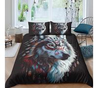 Tribal Loup Art Ensemble De Literie Résistante résistante 3 Pièces 3D Effet Native American Inspired Linge de Lit avec Taie d'oreiller Hypoallergique for Chambre de garçons King（220x240cm）