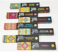 Tribal Soul Bâtons d'encens Smudge - 8 parfums - Sauge blanche, Palo Santo, Lavande, Copal, Mirra avec porte-encens JRose - Ensemble complet d'aromathérapie