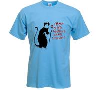 Tribal T-Shirts Banksy I'm Out of Bed Rat T-Shirt (Couleur au Choix) - Bleu - Medium