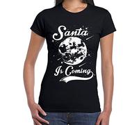 Tribal T-Shirts Santa is Coming Father Christmas T-shirt pour femme, Noir , Large