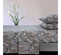 Tribeca Living Camilla Paisley Parure de lit en Flanelle Ultra Douce de 170 g/m² avec Poche très Profonde, Drap Plat surdimensionné, Vert (CAMILLASHEQU)