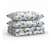 Tribeca Living Parure de lit 3 pièces, 3 pièces, en Satin de Coton Doux, 300 Fils, imprimé Floral avec Poches très Profondes, Bleu Amalfi/Multicolore