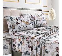 Tribeca Living Parure de lit 3 pièces, 3 pièces, en Satin de Coton Doux, 300 Fils, imprimé Floral avec Poches très Profondes, Rouge foncé/Multicolore