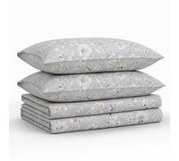 Tribeca Living Parure de lit 3 pièces en Satin de Coton Doux 300 Fils au Pouce carré, imprimé Floral avec Poches très Profondes, Gris argenté/Multicolore
