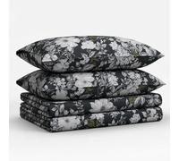Tribeca Living Parure de lit 3 pièces en Satin de Coton Doux 300 Fils, imprimé Floral avec Poches très Profondes, Vert Anthracite/Multicolore