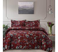 Tribeca Living Parure de lit 3 pièces en Velours à imprimé Floral, Douce au Toucher, surdimensionnée, Comprenant Une Housse de Couette et des taies d'oreiller, Grenat Amara