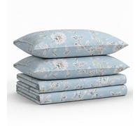 Tribeca Living Parure de lit 4 pièces en Satin de Coton Doux imprimé Floral, Poche très Profonde, 300 Fils au Pouce carré, très Grand lit californien, Bleu Marine Colmar/Multicolore