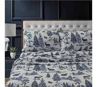 Tribeca Living Parure de lit en Flanelle 100% Coton - 200 g/m², Poche Profonde, Ultra Douce et Confortable, pour très Grand lit, Toile de cerf Bleu Marine