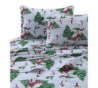 Tribeca Living Parure de lit en Flanelle imprimée Bonhomme de Neige avec Poche Profonde, Rouge/Vert, pour lit Simple XL