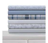 Tribeca Living Parure de lit en Percale de Coton pour Grand lit, avec Poches très Profondes, 300 Fils au Pouce carré, Skyway/Bleu