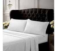 Tribeca Living Parure de lit King Size en Percale de Coton uni avec Housse de Couette, Poche Extra Profonde, 300 Fils au Pouce carré, 4 pièces, Blanc
