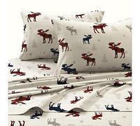 Tribeca Living Plaid Moose Imprimé Flanelle Poche Profonde de Feuille, Multicolore, Plaid Moose, Entier