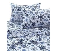 Tribeca Living Plaid Moose Imprimé Flanelle Poche Profonde de Feuille, Multicolore, Snowflakes Multi, Queen Size