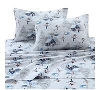Tribeca Living Plaid Moose Imprimé Flanelle Poche Profonde de Feuille, Multicolore, Snowman Navy/Red, Queen Size