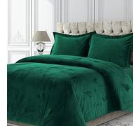 Tribeca Living VENICEDUVET - Parure de lit 3 pièces surdimensionnée en Velours de Venise, pour Grand lit, Vert émeraude