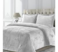 Tribeca Living VENICEDUVET - Parure de lit surdimensionnée en Velours de Venise, 3 pièces, très Grand lit, Gris argenté