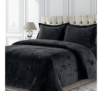 Tribeca Living VENICEDUVET - Parure de lit surdimensionnée en Velours Venise, uni, lit Simple, Noir