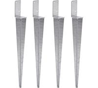 Lot de 4 supports de poteau universels à frapper L - Galvanisé à chaud - Douille à enfoncer - Douille de sol - Poteau ancre en acier argenté (4, 70 x 700)