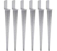 TRIBECCO 6x Support de poteau universel à encastrer L, Support de poteau en acier galvanisé à chaud Manchon de sol articulé Support de poteau Ancrage de poteau en acier argenté (6, 50x600)