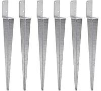 Lot de 6 supports de poteau universels à frapper L - Galvanisé à chaud - Douille à enfoncer - Douille de sol - Poteau ancre en acier argenté (6, 70 x 700)