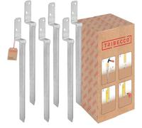 TRIBECCO Douille de sol à enfoncer en forme de L pour poteaux en bois carrés. Dimensions : 40 x 530 mm. Support de poteau en L à enfoncer dans le sol. Chaussure de support universelle en L en acier