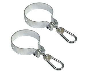 TRIBECCO Lot de 2 colliers de balançoire avec mousquetons, vis M10, avec écrou de sécurité et ferrures pour poteaux en bois rond, diamètre : 120 mm, pour planche à bascule, balançoire pour bébé et