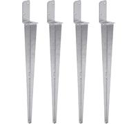 Lot de 4 supports de poteau universels à enfoncer L - Galvanisé à chaud - Douille à enfoncer - Douille de sol - Poteau ancre en acier argenté (4, 50 x 600)