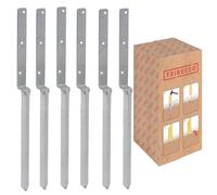 TRIBECCO Lot de 6 douilles de sol à enfoncer en forme de L pour poteaux en bois carrés. Dimensions : 40 x 700 mm. Support de poteau en L à enfoncer dans le sol. Chaussure de support universelle en L