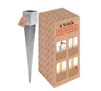 TRIBECCO Lot de 6 manchons de sol à enfoncer - 121 x 121 mm - 900 mm - Galvanisé à chaud - Support de poteau pour poteaux carrés en bois - Ancrage au sol pour clôtures et poteaux de portail (6, 121 x