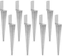 TRIBECCO Lot de 8 supports universels de poteau à enfoncer L - En acier argenté (8, 70 x 600)
