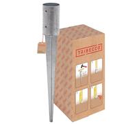 TRIBECCO Douille de sol à enfoncer galvanisée à chaud - Support de poteau rond - Douille de sol - Ancrage au sol en acier argenté (fi 81 mm/650 mm)