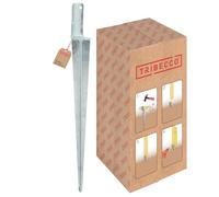 TRIBECCO Manchon en forme de L pour poteaux ronds, taille 50 x 600 mm, support de poteau en L à insérer dans le sol, chaussure universelle en L en acier galvanisé à chaud