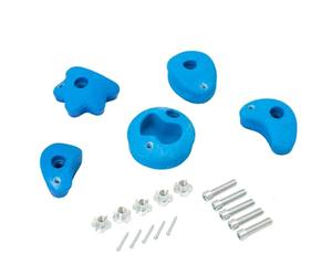 TRIBECCO Pierres d'escalade pour mur d'escalade 5 pièces Poignées d'escalade avec ensemble de fixation Formes variées Taille 8 x 11,5 cm en polyrésine pour l'escalade en extérieur et intérieur (Bleu)